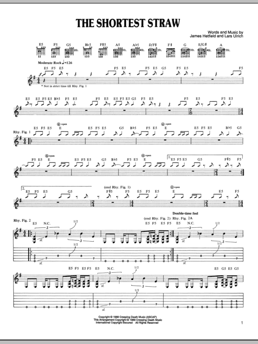 Metallica The Shortest Straw Sheet Music