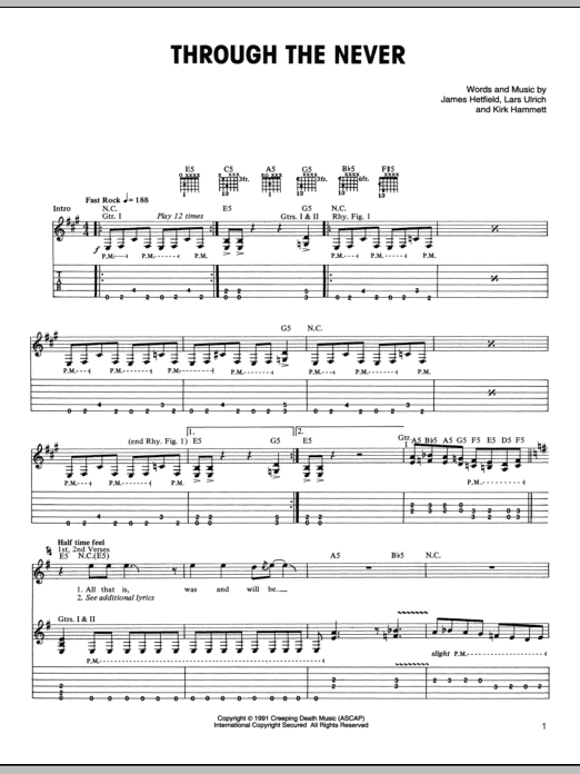 Metallica Through The Never Sheet Music