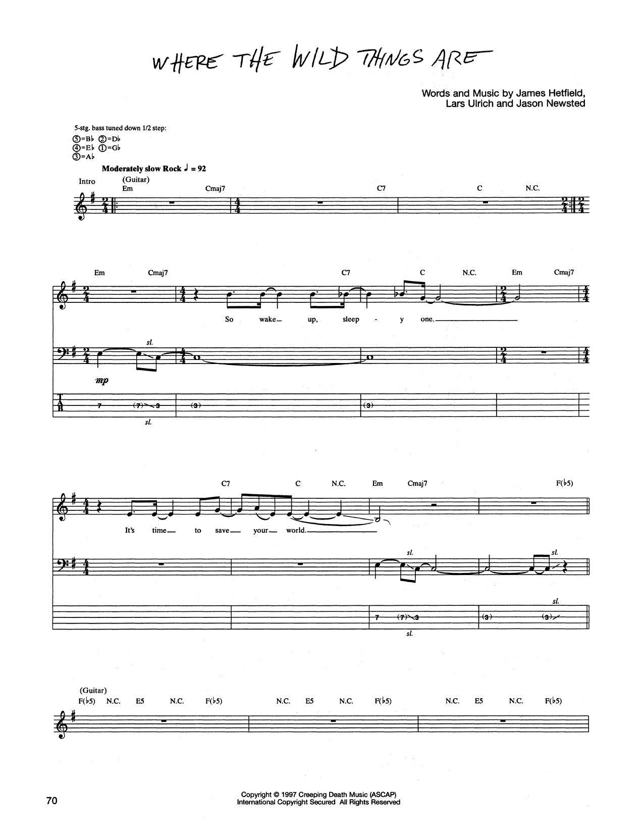 Metallica Where The Wild Things Are Sheet Music