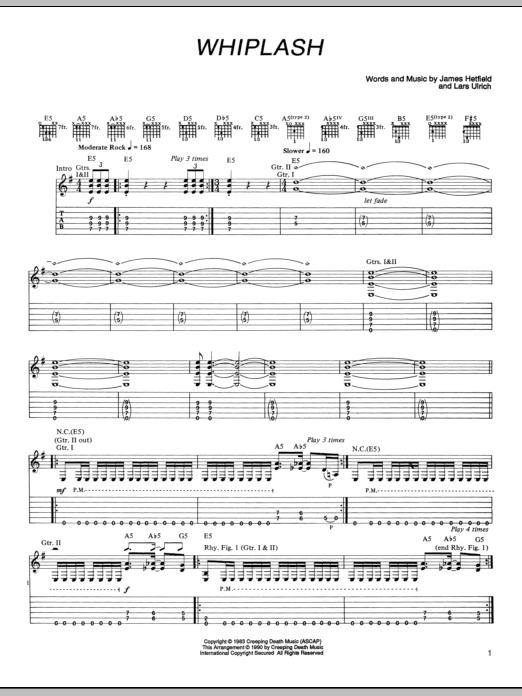 Metallica Whiplash Sheet Music