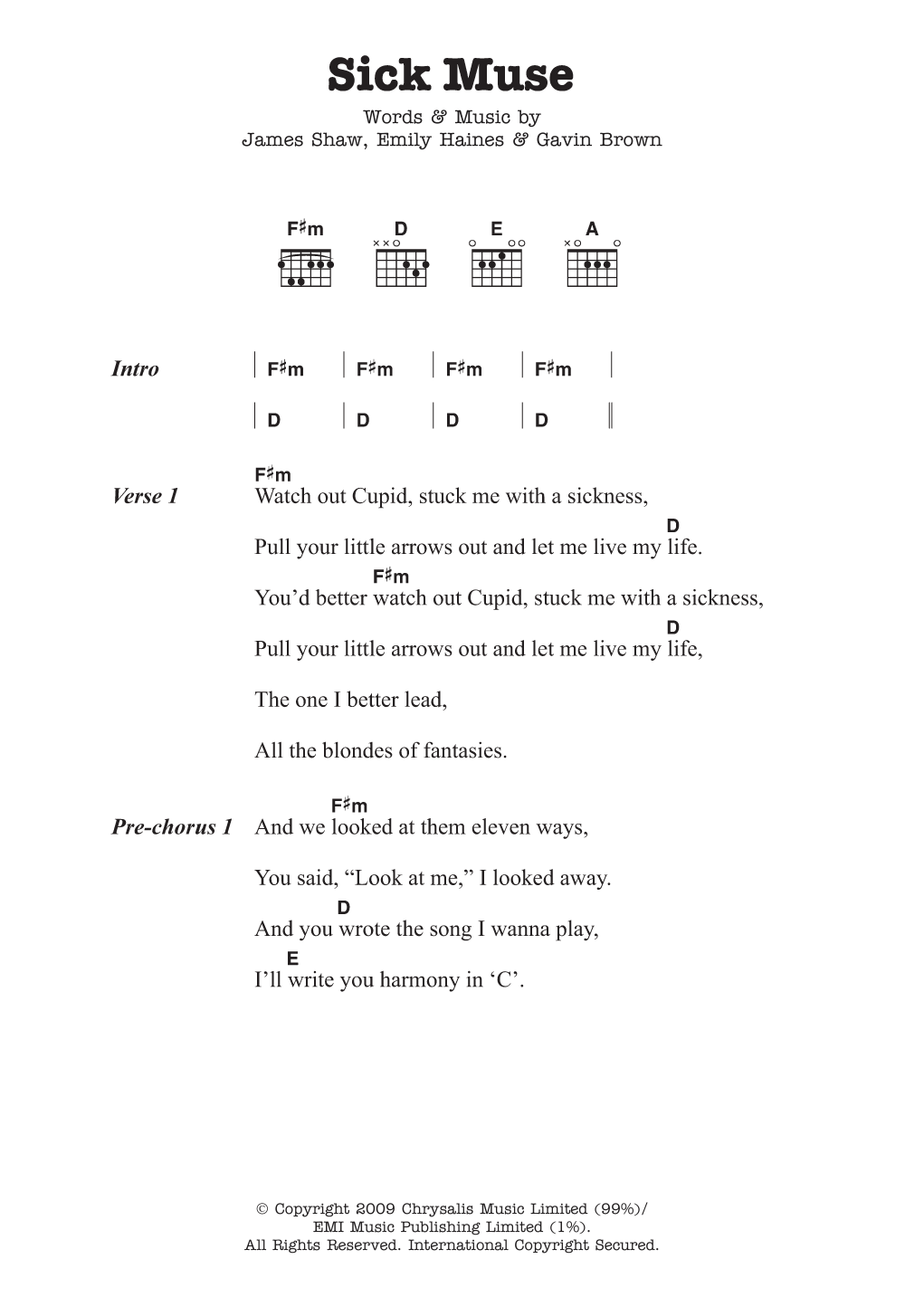 Metric Sick Muse Sheet Music