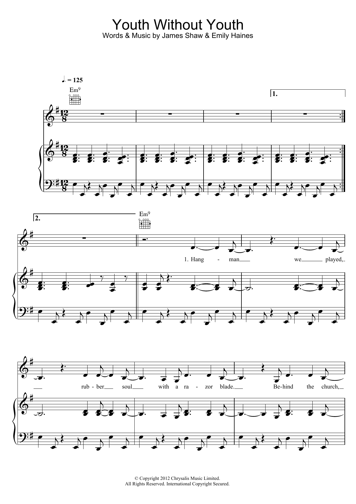 Metric Youth Without Youth Sheet Music