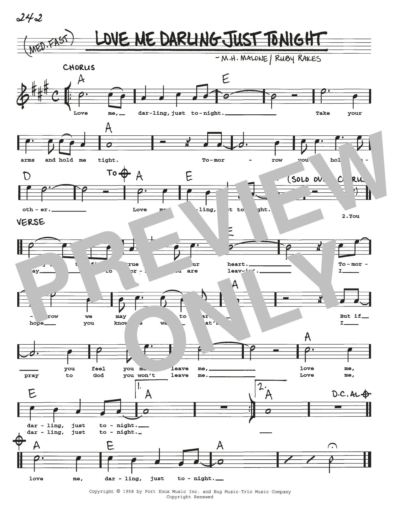M.H. Malone Love Me Darling Just Tonight Sheet Music