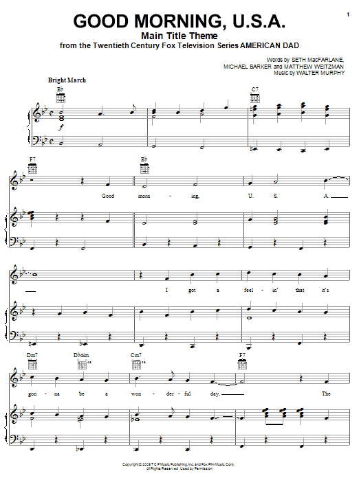 Michael Barker American Dad - Main Title Theme (Good Morning U.S.A.) Sheet Music