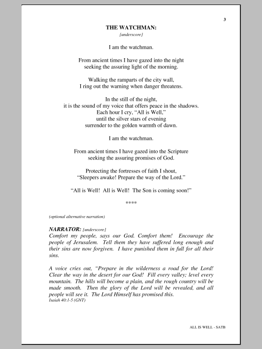 Michael Barrett & David Angerman All Is Well Sheet Music