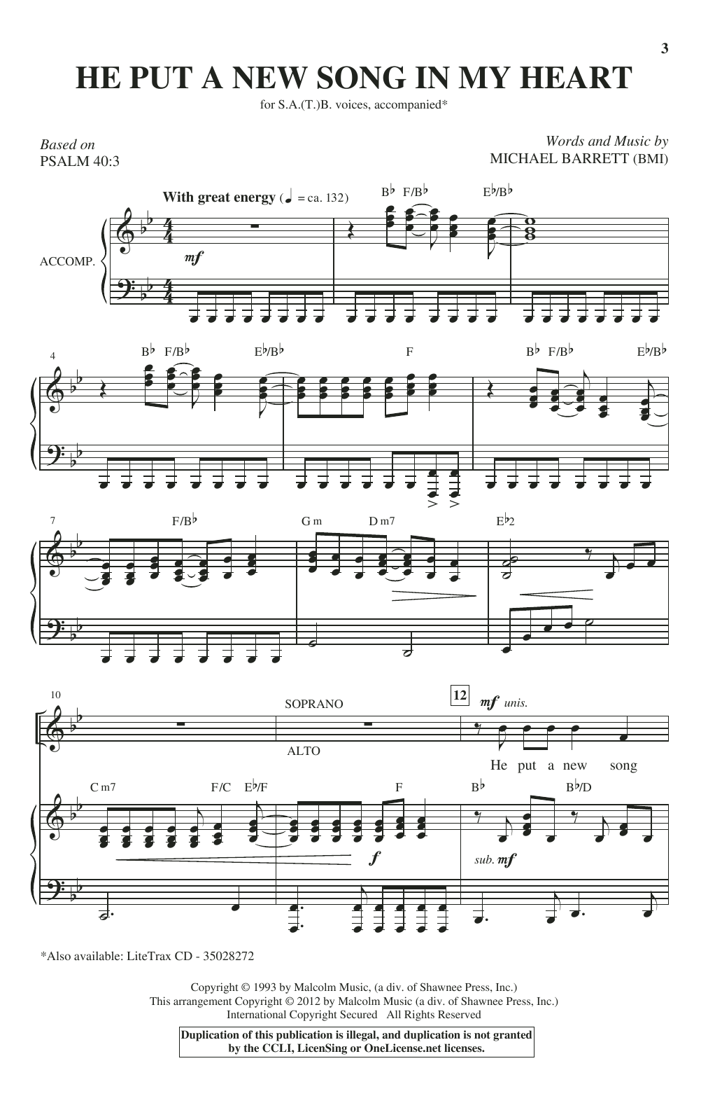 Michael Barrett He Put A New Song In My Heart Sheet Music