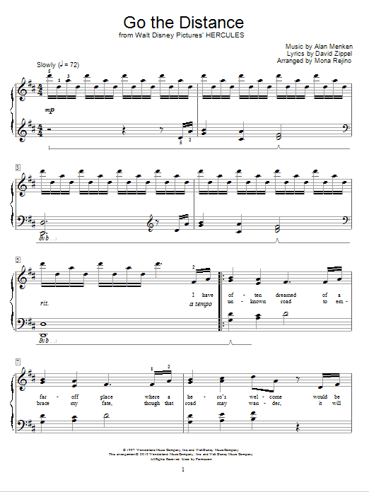 Michael Bolton Go The Distance (from Hercules) (arr. Mona Rejino) Sheet Music