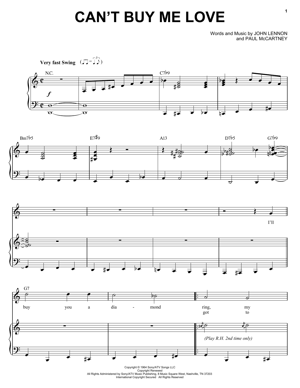 Michael Buble Can't Buy Me Love Sheet Music