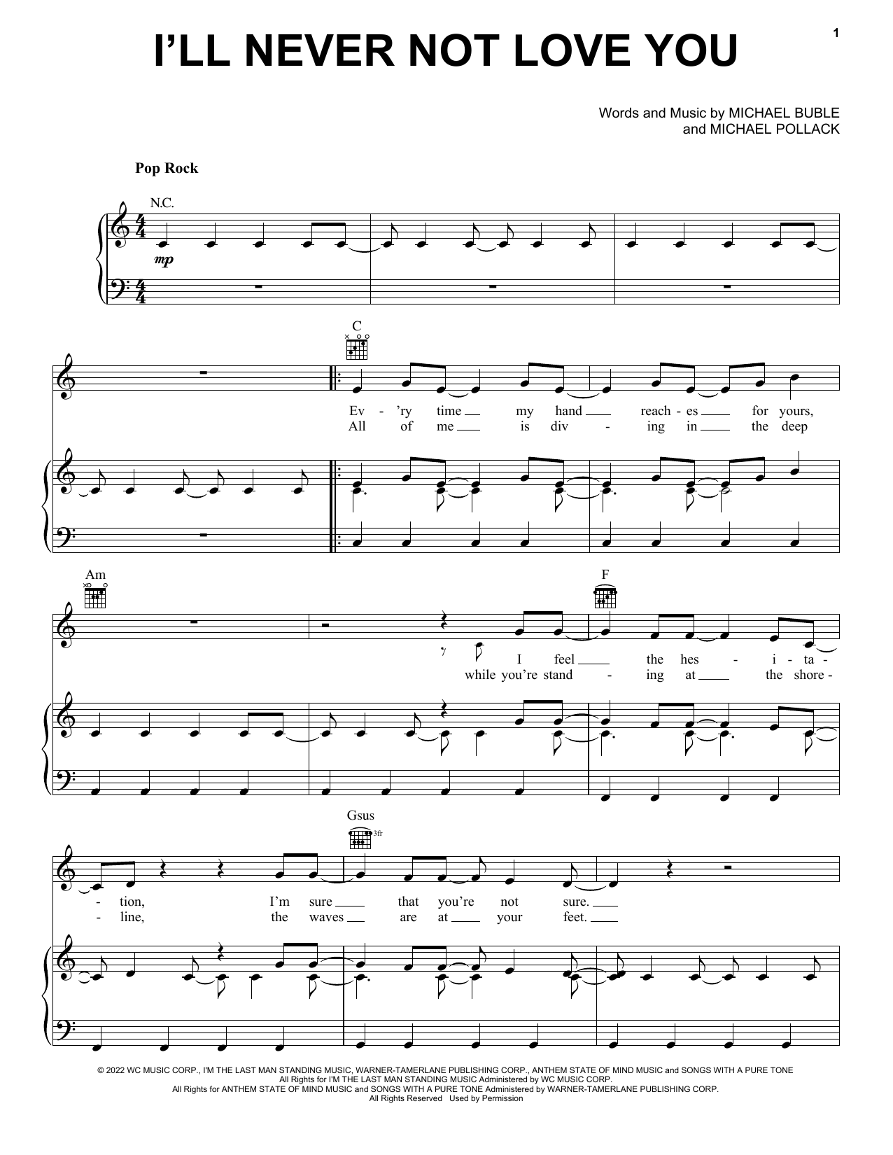 Michael Bublé I'll Never Not Love You Sheet Music