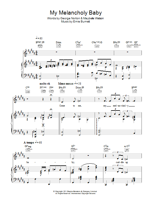 Michael Buble My Melancholy Baby Sheet Music