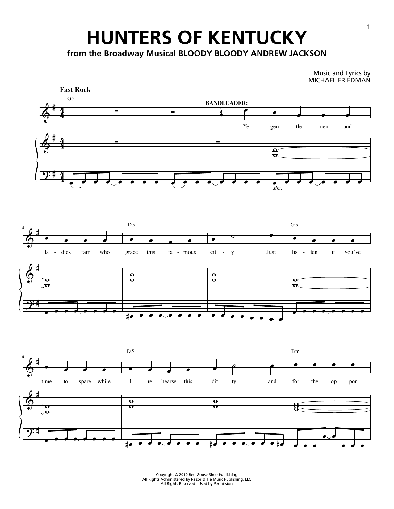 Michael Friedman Hunters Of Kentucky Sheet Music