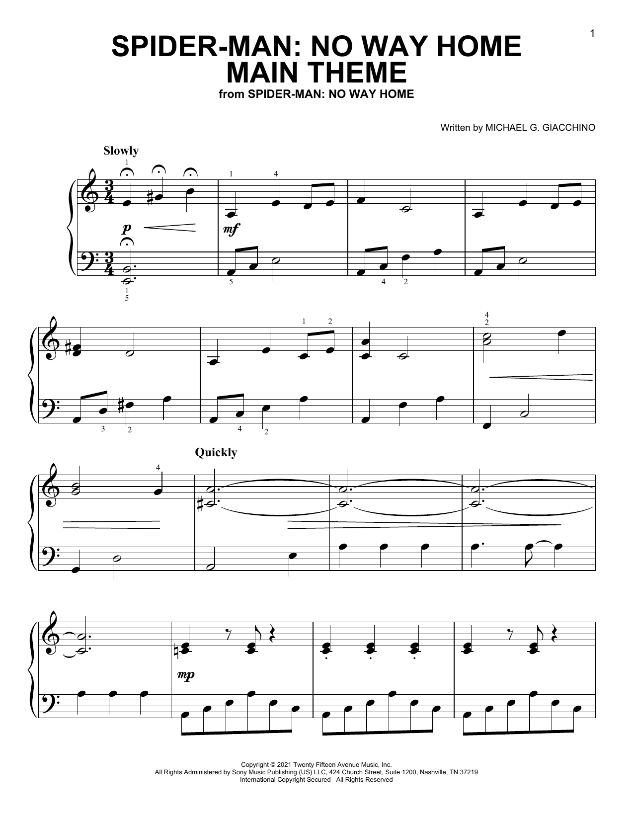 Michael G. Giacchino Spider-Man: No Way Home (Main Theme) Sheet Music