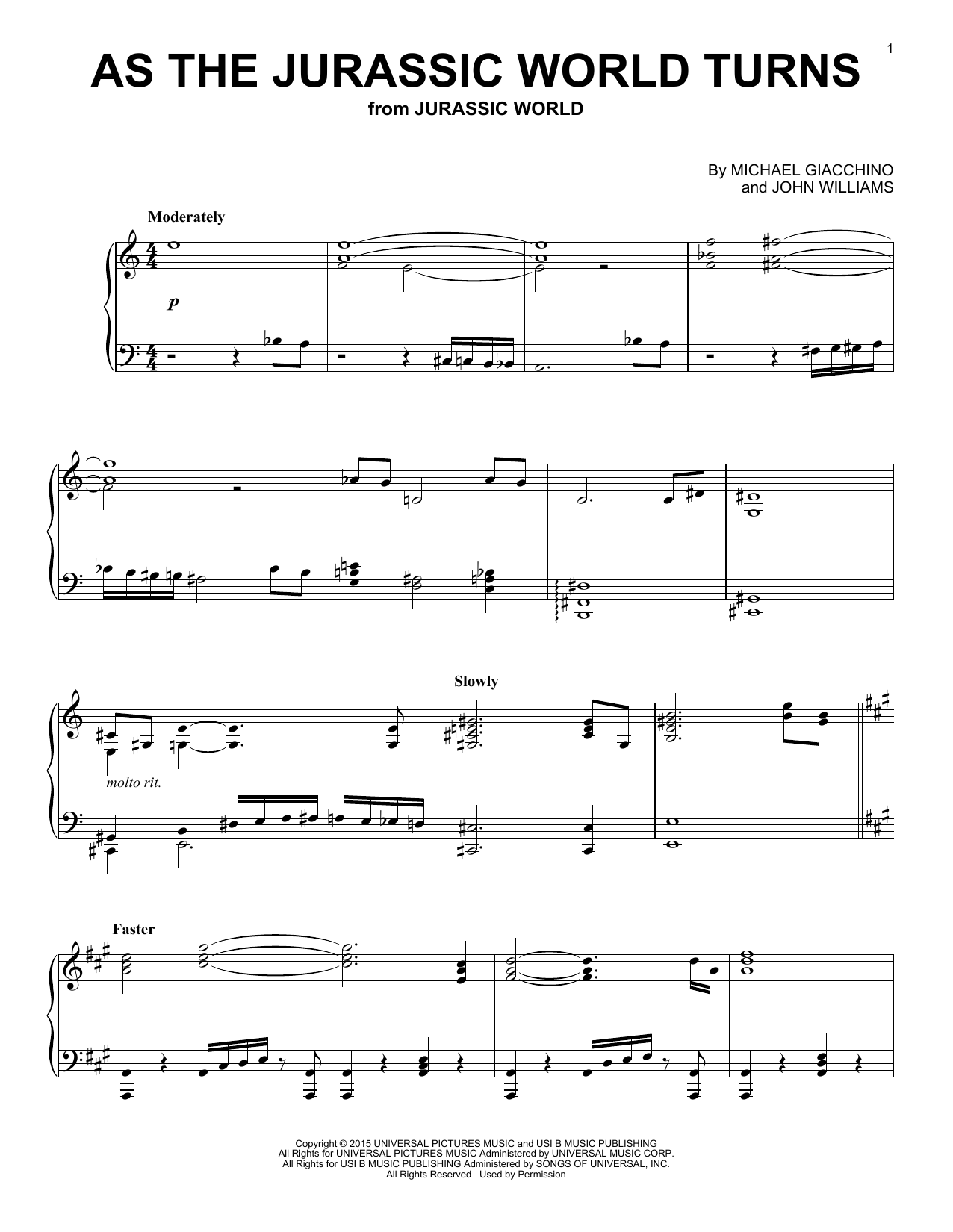 Michael Giacchino As The Jurassic World Turns Sheet Music