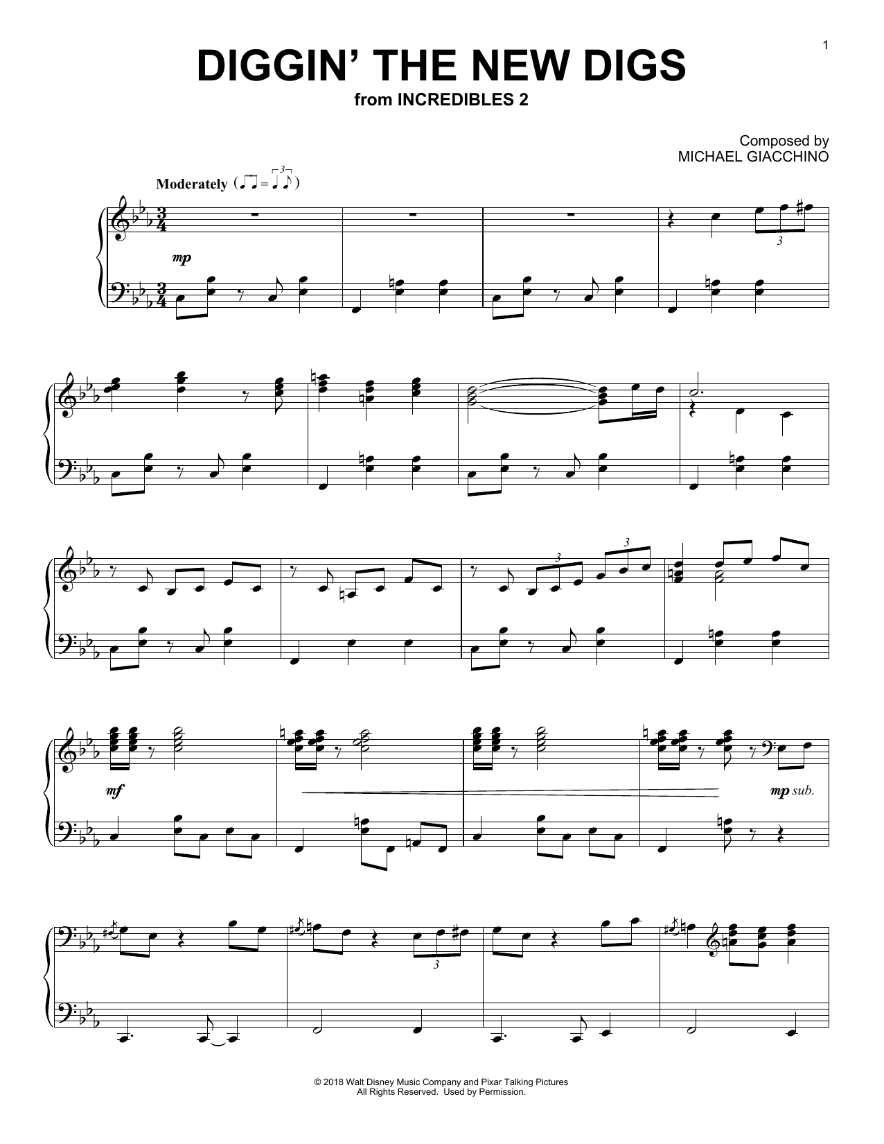 Michael Giacchino Diggin' The New Digs (from Incredibles 2) Sheet Music