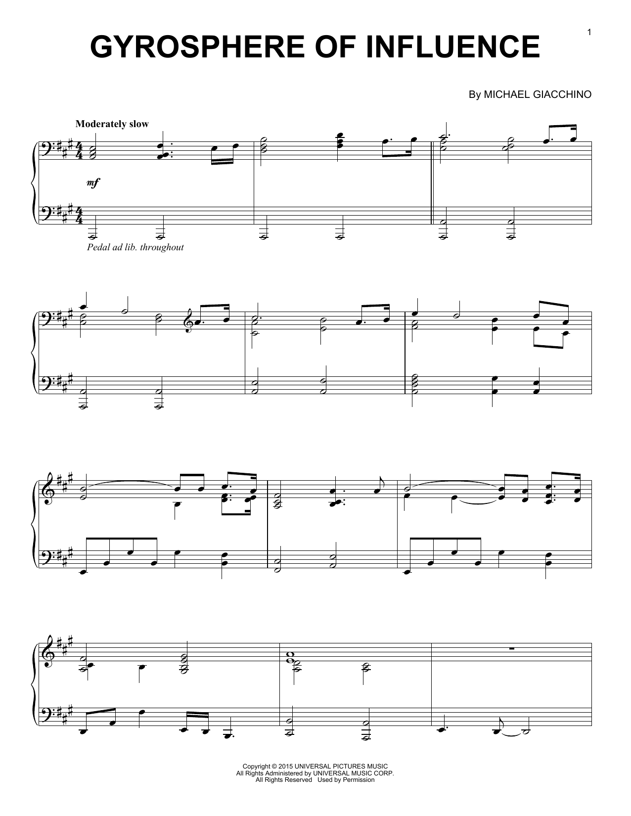 Michael Giacchino Gyrosphere Of Influence Sheet Music