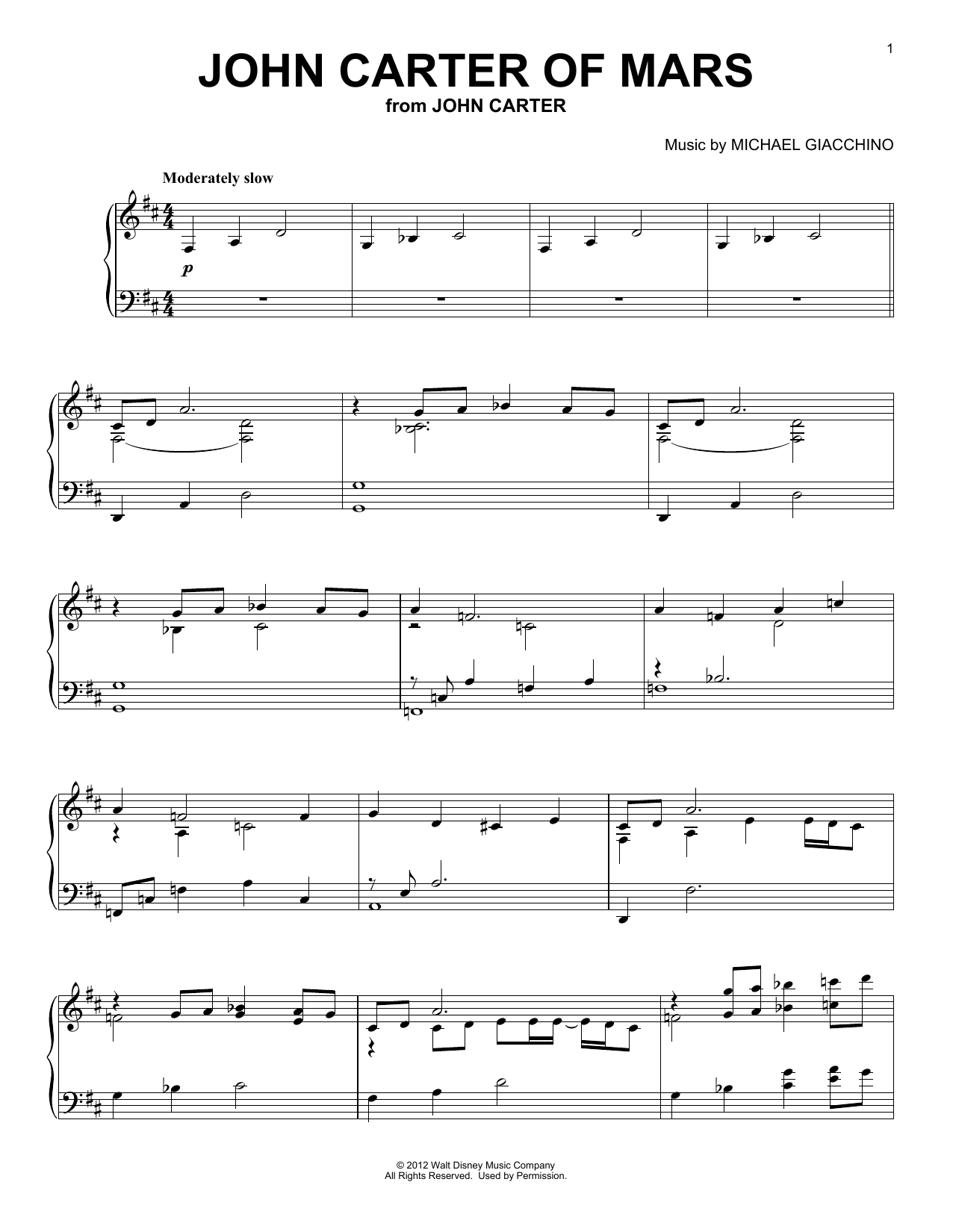 Michael Giacchino John Carter Of Mars (from John Carter) Sheet Music