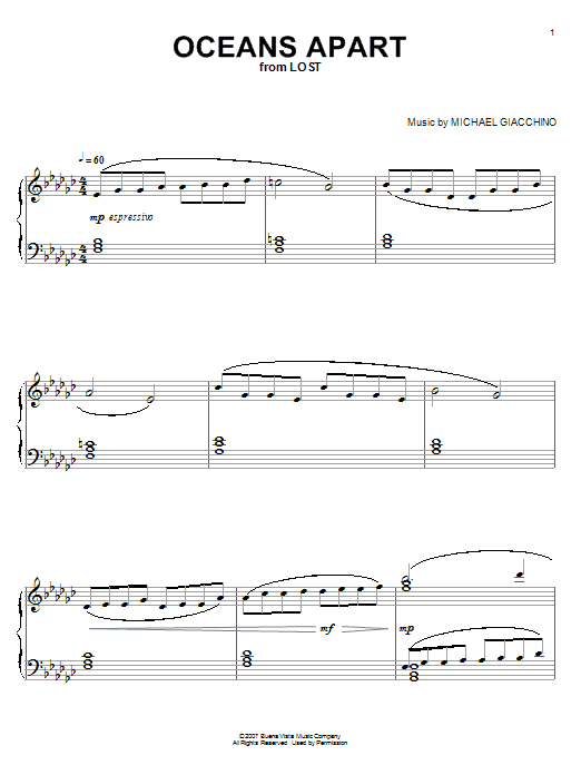 Michael Giacchino Oceans Apart Sheet Music