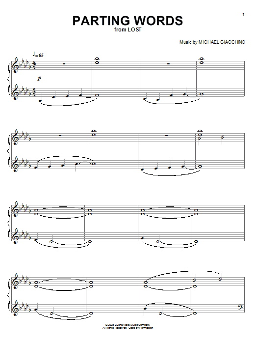 Michael Giacchino Parting Words Sheet Music