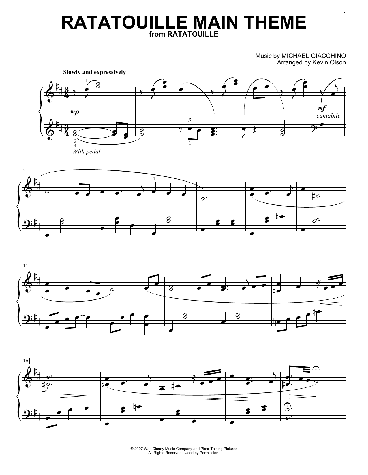 Michael Giacchino Ratatouille (Main Theme) (arr. Kevin Olson) Sheet Music