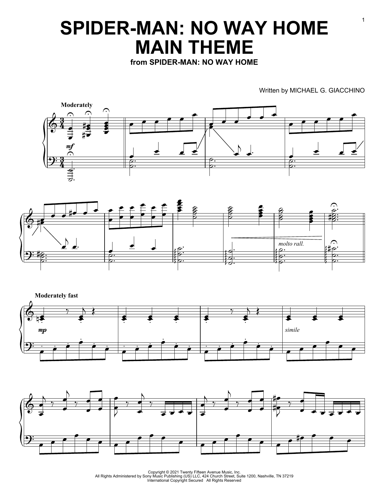 Michael Giacchino Spider-Man: No Way Home Main Theme (from Spider-Man: No Way Home) Sheet Music