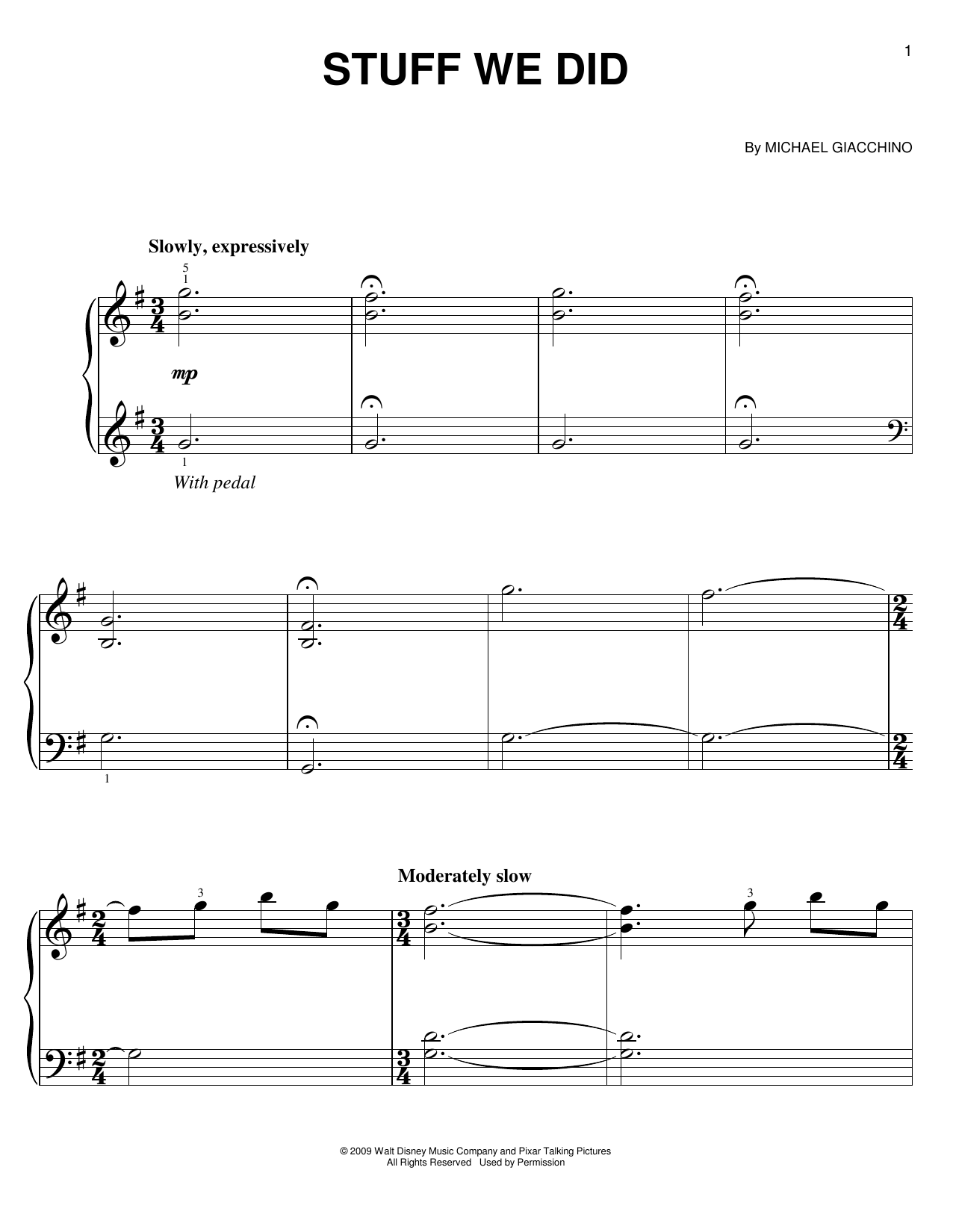 Michael Giacchino Stuff We Did Sheet Music
