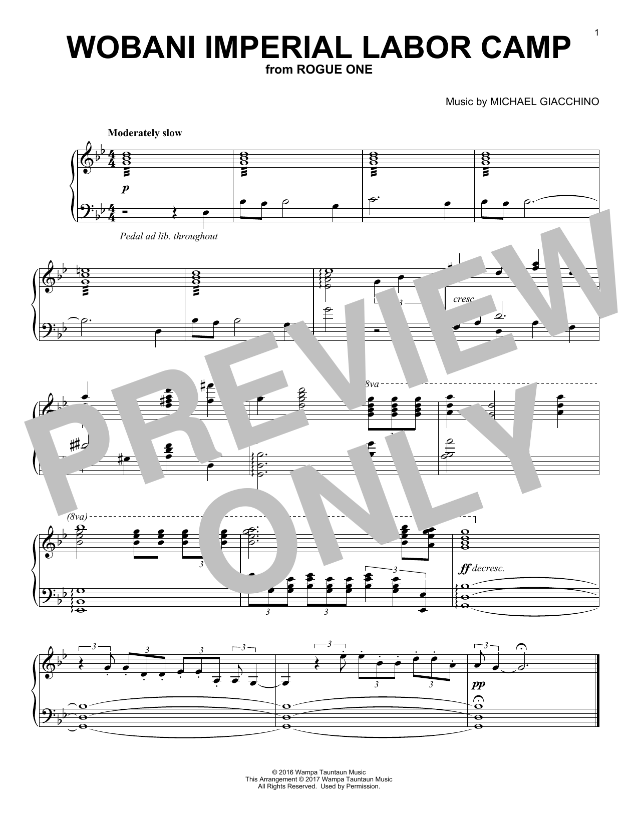 Michael Giacchino Wobani Imperial Labor Camp Sheet Music