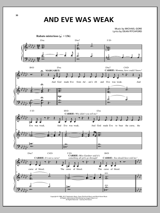 Michael Gore And Eve Was Weak (from Carrie The Musical) Sheet Music
