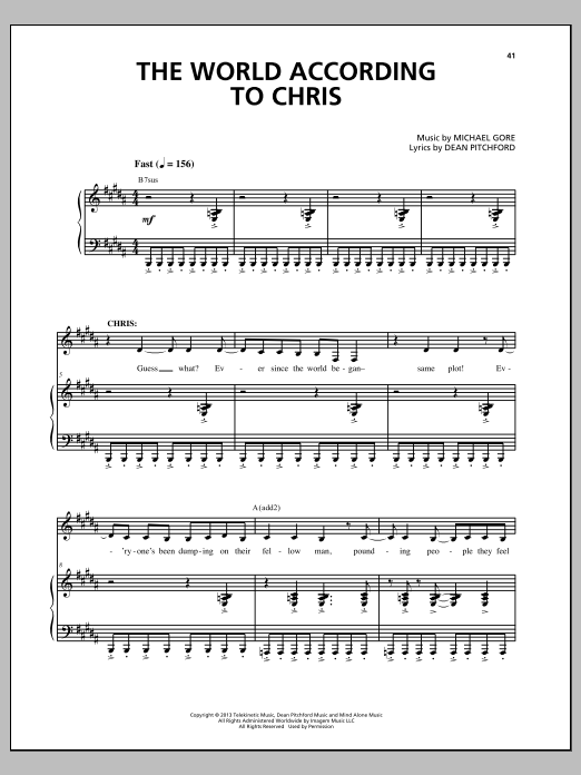 Michael Gore The World According To Chris (from Carrie The Musical) Sheet Music