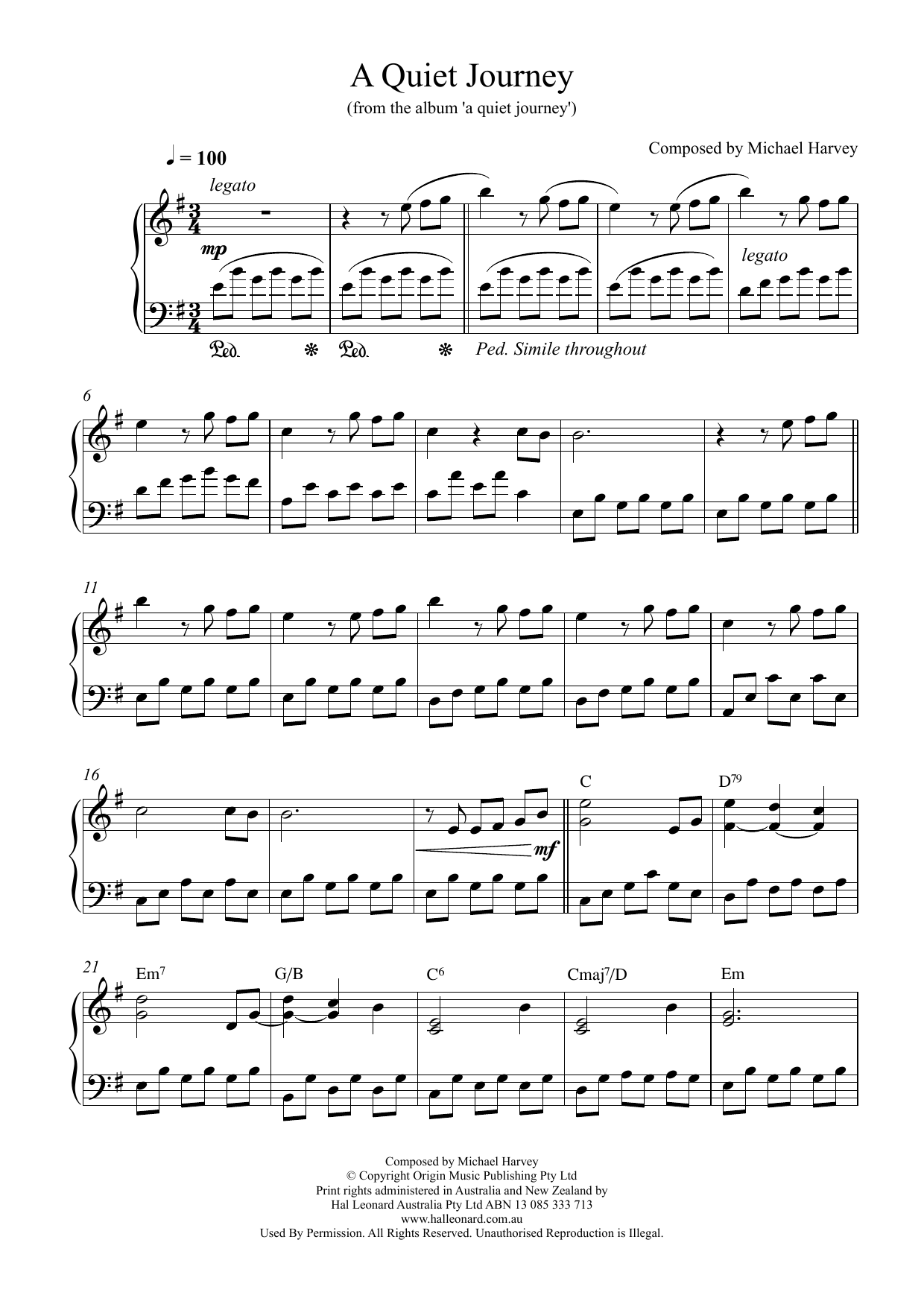 Michael Harvey A Quiet Journey Sheet Music