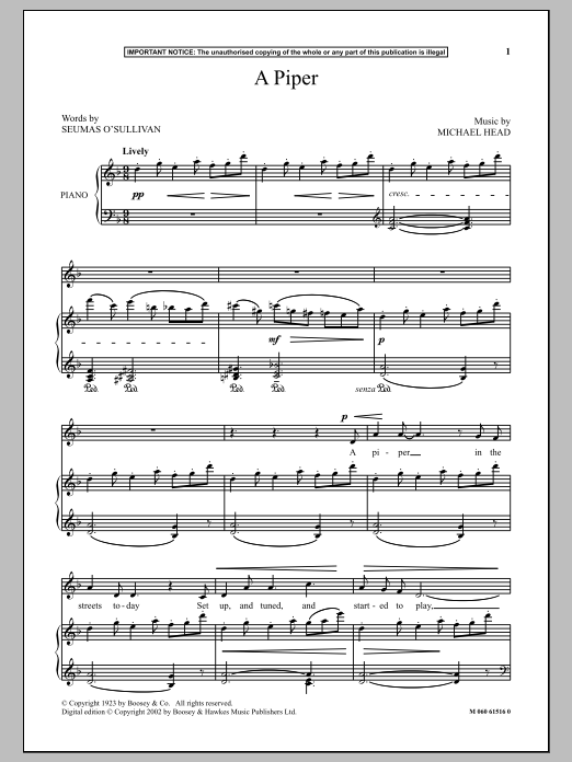 Michael Head A Piper Sheet Music