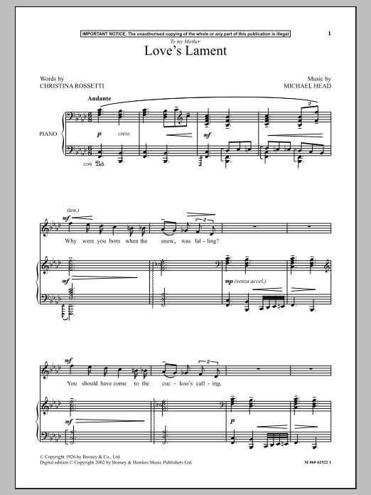 Michael Head Love's Lament Sheet Music