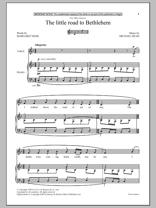 Michael Head The Little Road To Bethlehem Sheet Music