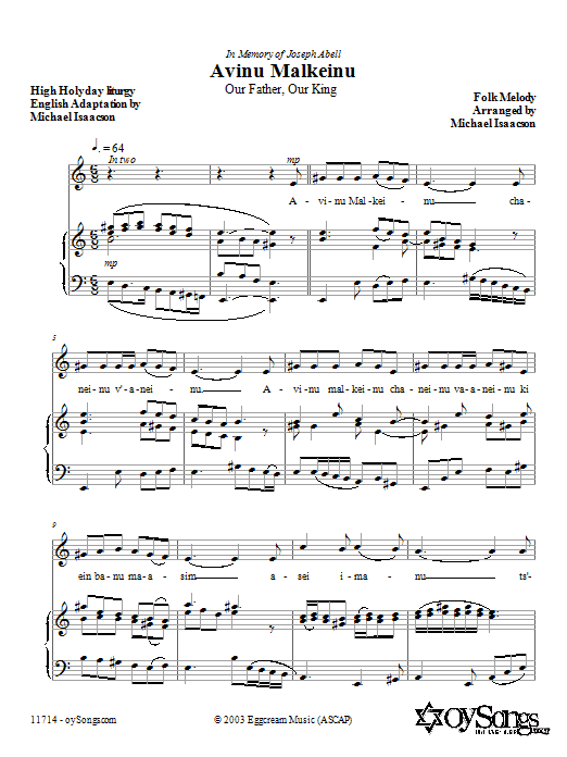Michael Isaacson Avinu Malkeinu Sheet Music