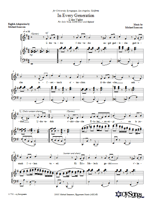 Michael Isaacson In Every Generation (L'dor Vador) Sheet Music