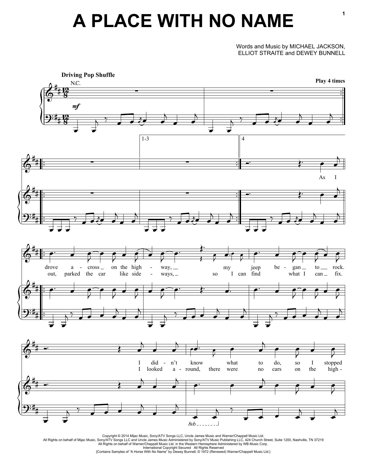 Michael Jackson A Place With No Name Sheet Music