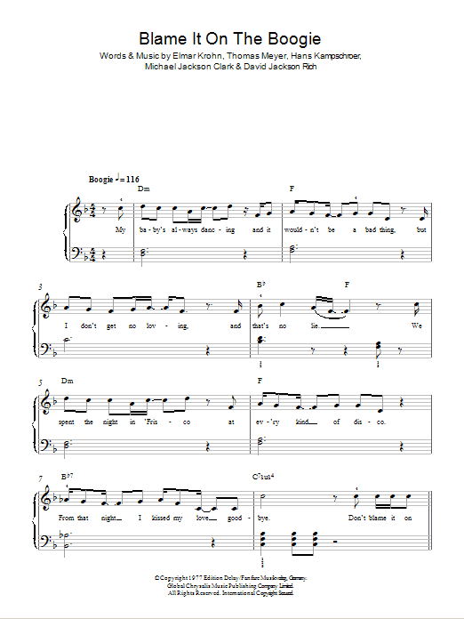 The Jackson 5 Blame It On The Boogie Sheet Music