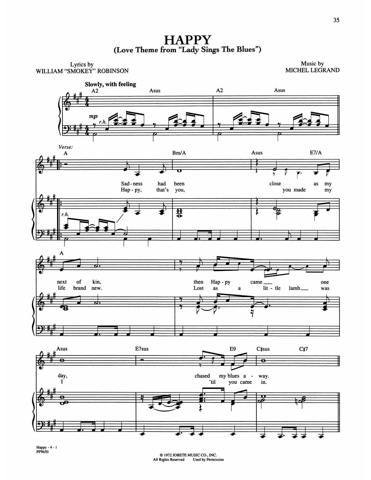 Michael Jackson Happy (Love Theme from Lady Sings The Blues) Sheet Music