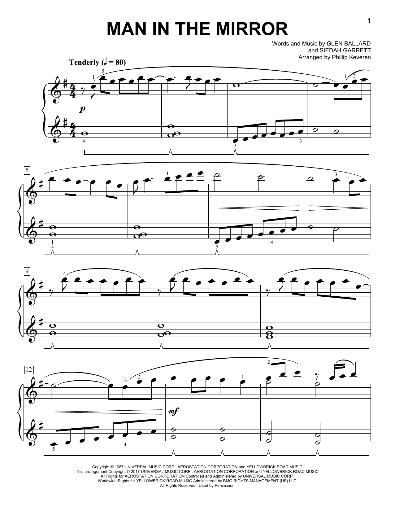 Michael Jackson Man In The Mirror [Classical version] (arr. Phillip Keveren) Sheet Music