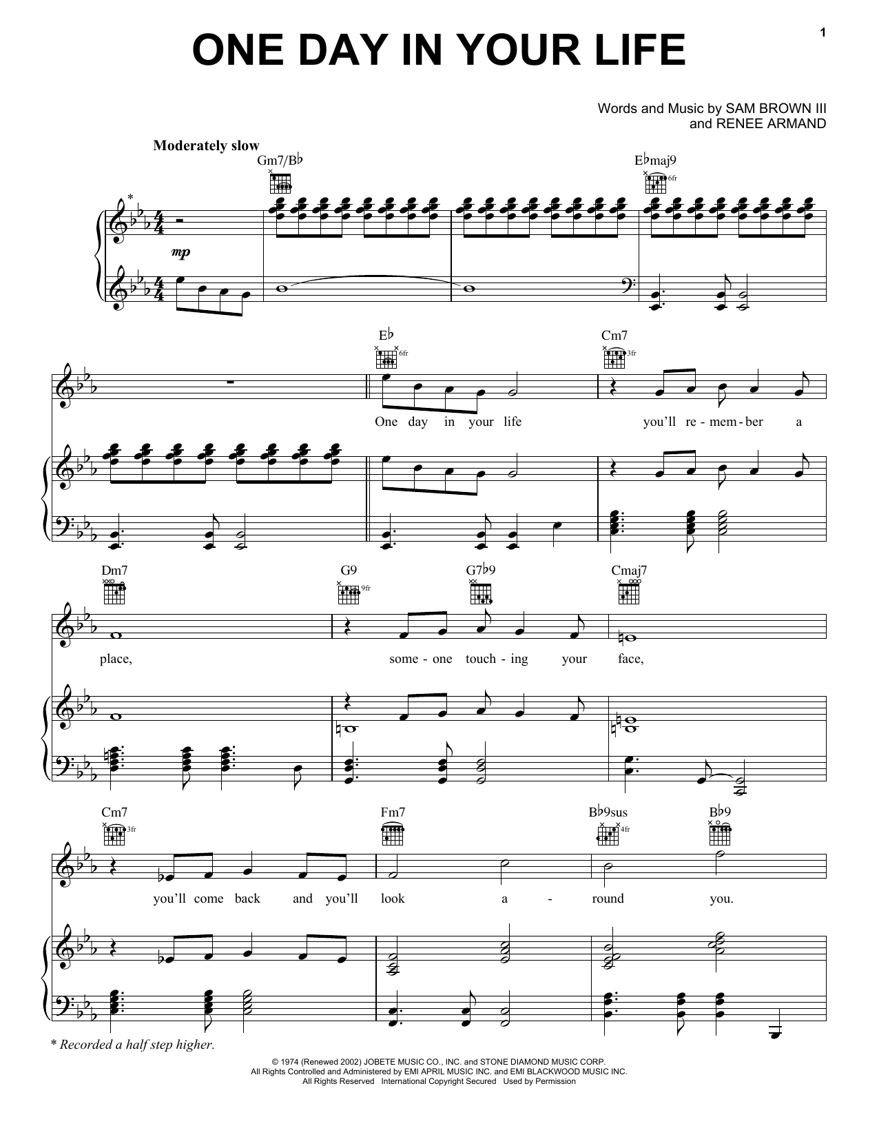 Michael Jackson One Day In Your Life Sheet Music