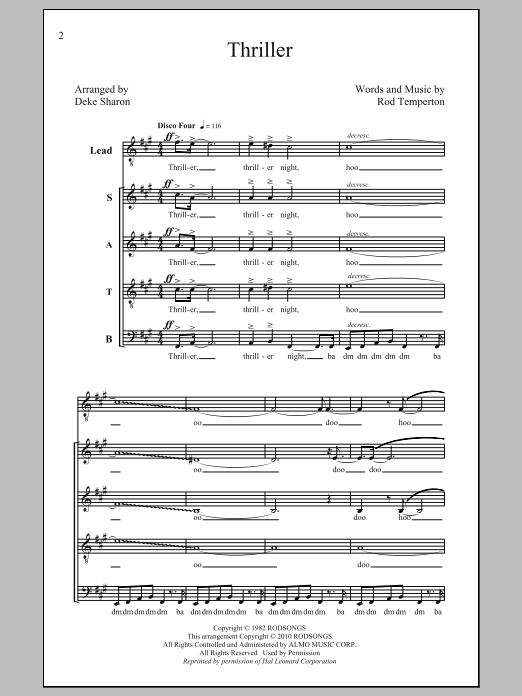 Michael Jackson Thriller (arr. Deke Sharon) Sheet Music