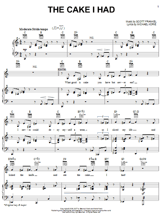 Michael Korie The Cake I Had Sheet Music
