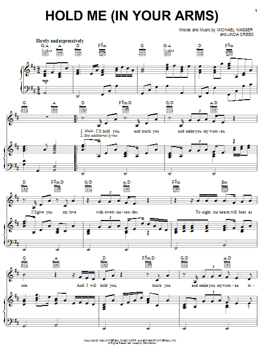Michael Masser Hold Me (In Your Arms) Sheet Music