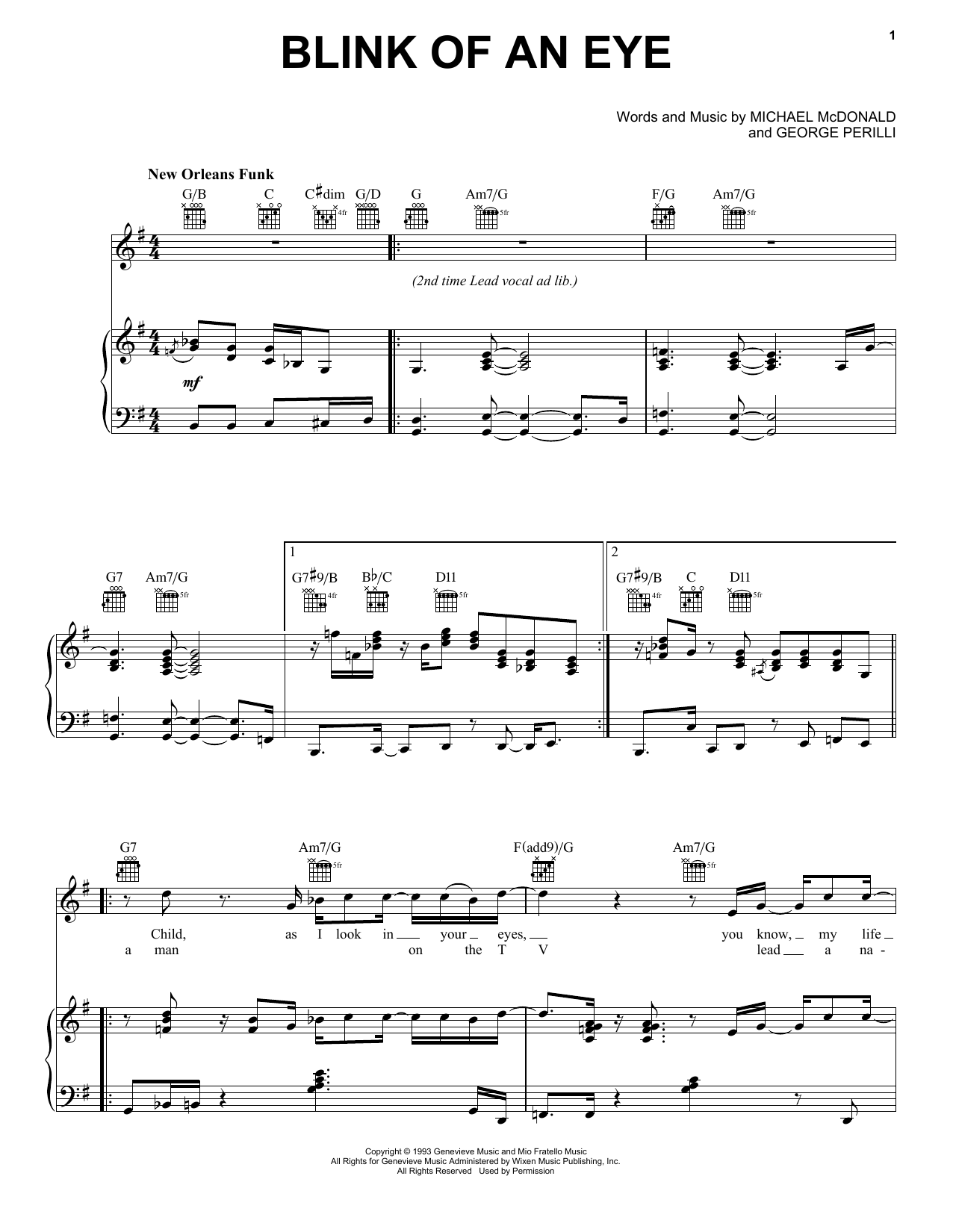 Michael McDonald Blink Of An Eye Sheet Music