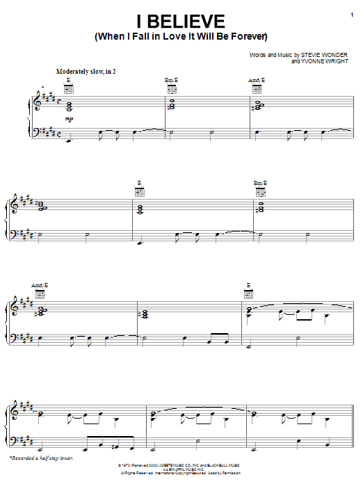 Michael McDonald I Believe (When I Fall In Love It Will Be Forever) Sheet Music