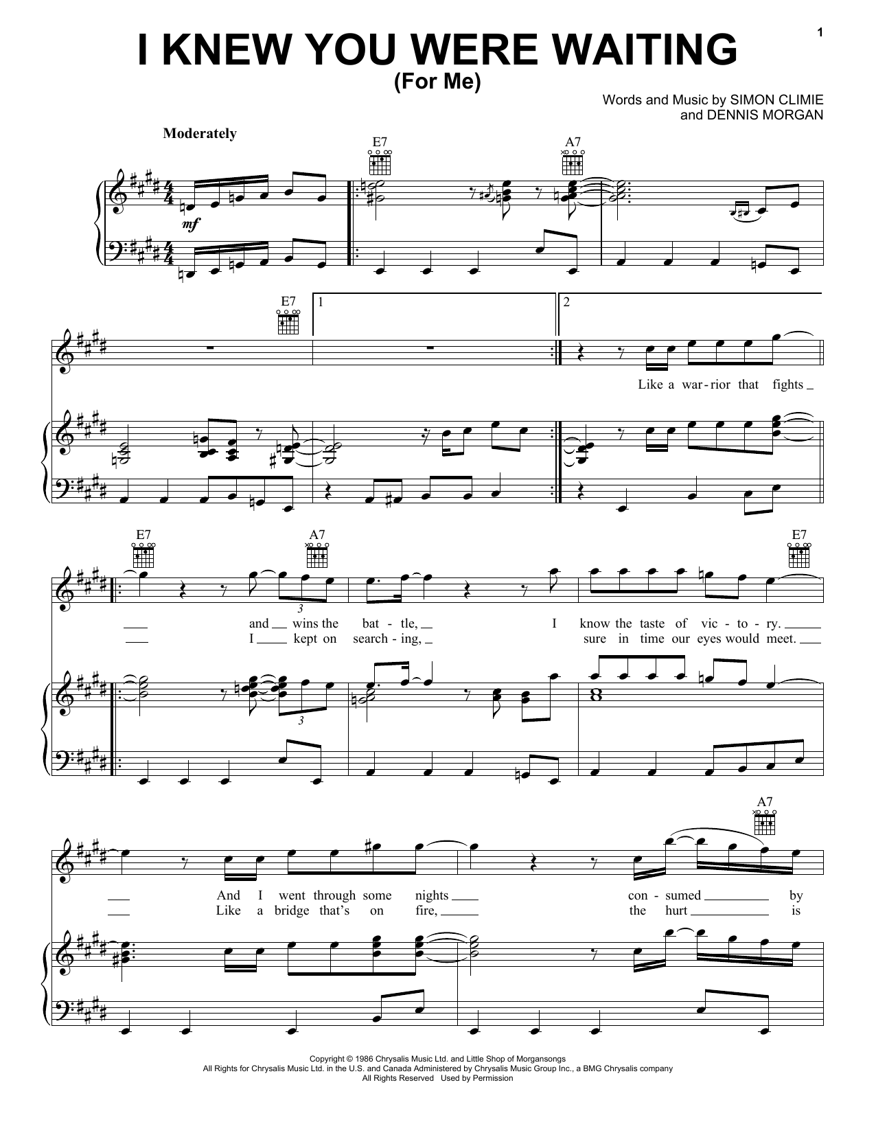 Michael McDonald I Knew You Were Waiting (For Me) Sheet Music