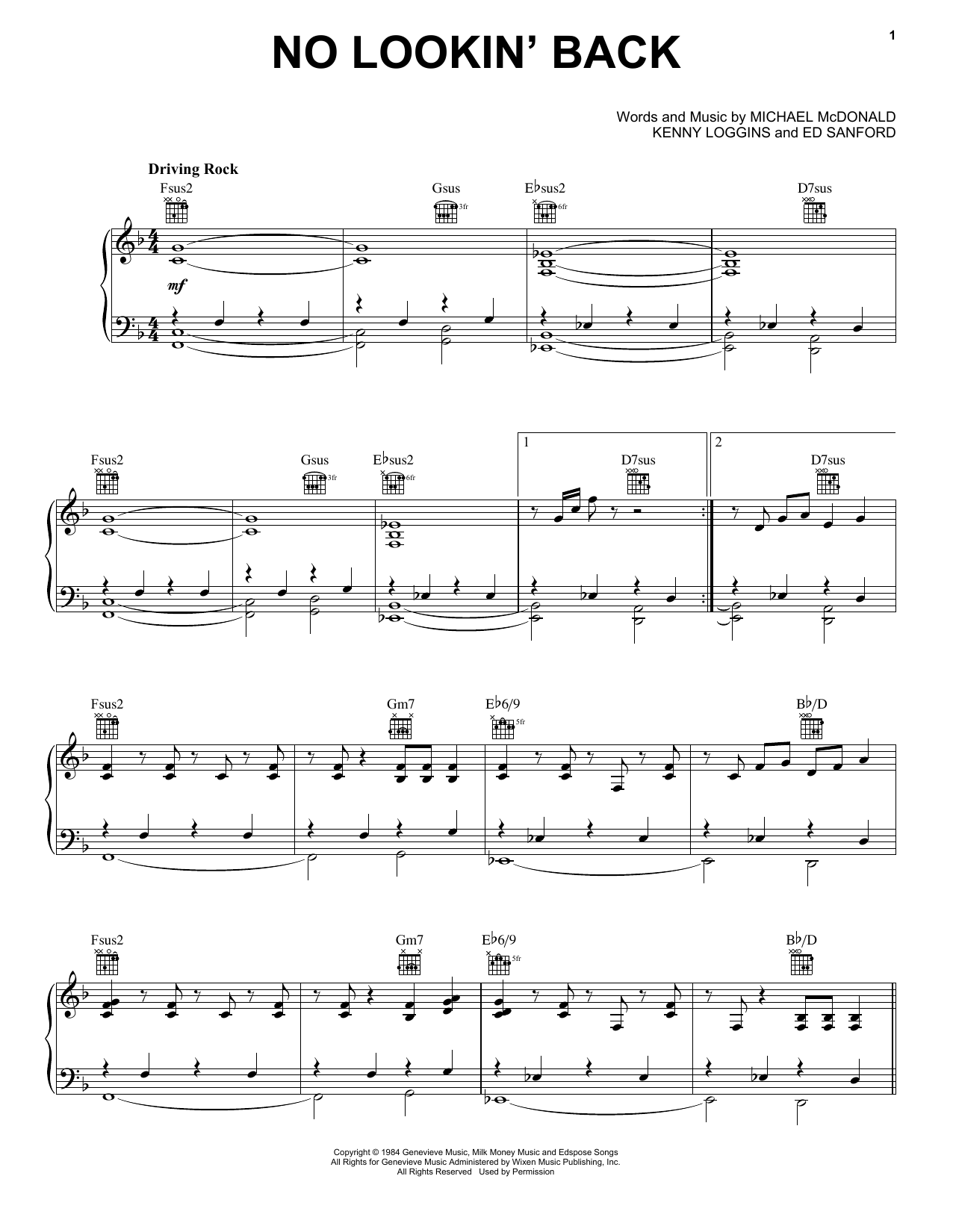 Michael McDonald No Lookin' Back Sheet Music