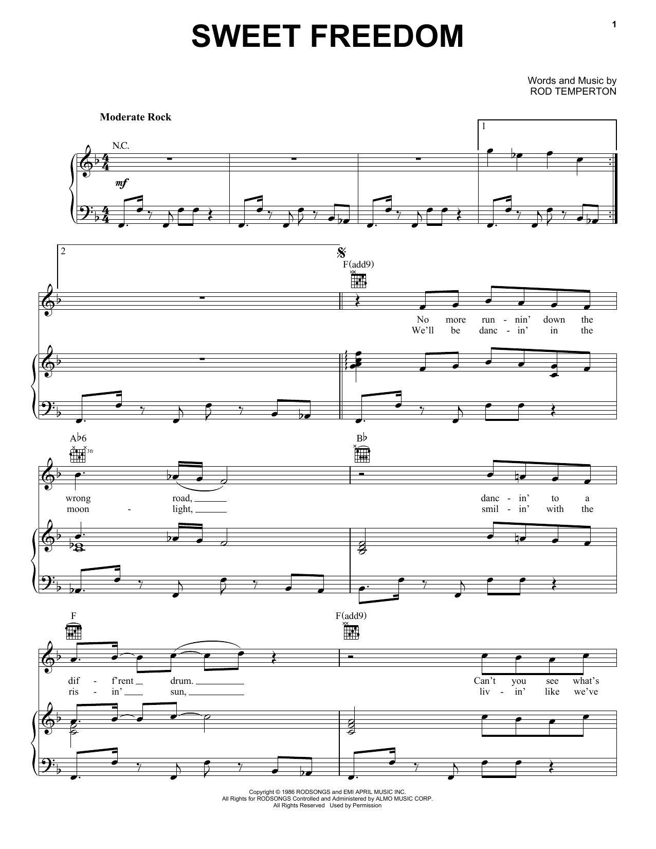 Michael McDonald Sweet Freedom Sheet Music