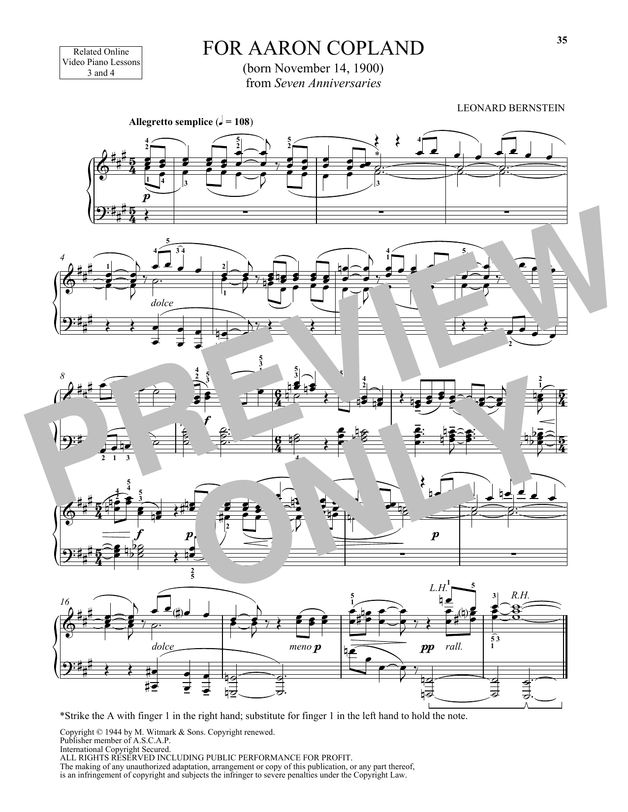 Michael Mizrahi For Aaron Copland Sheet Music