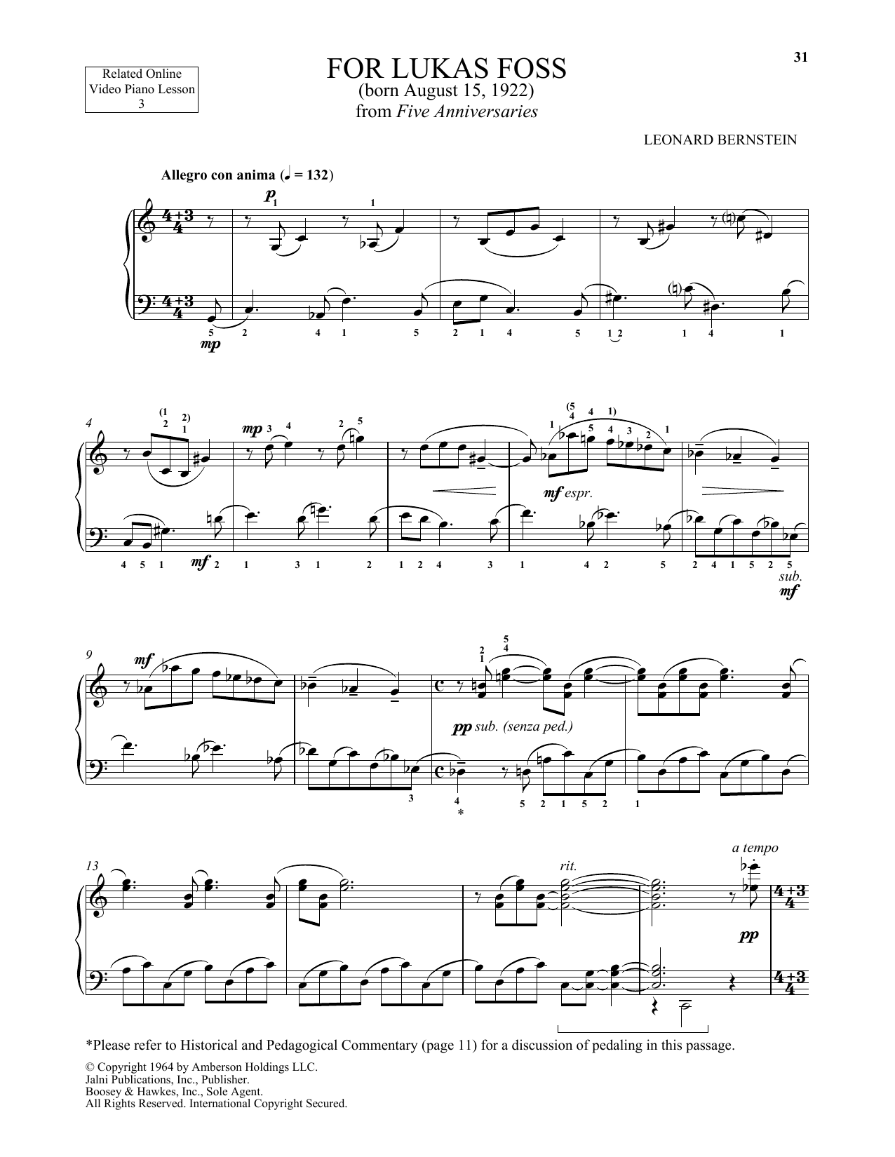 Michael Mizrahi For Lukas Foss Sheet Music