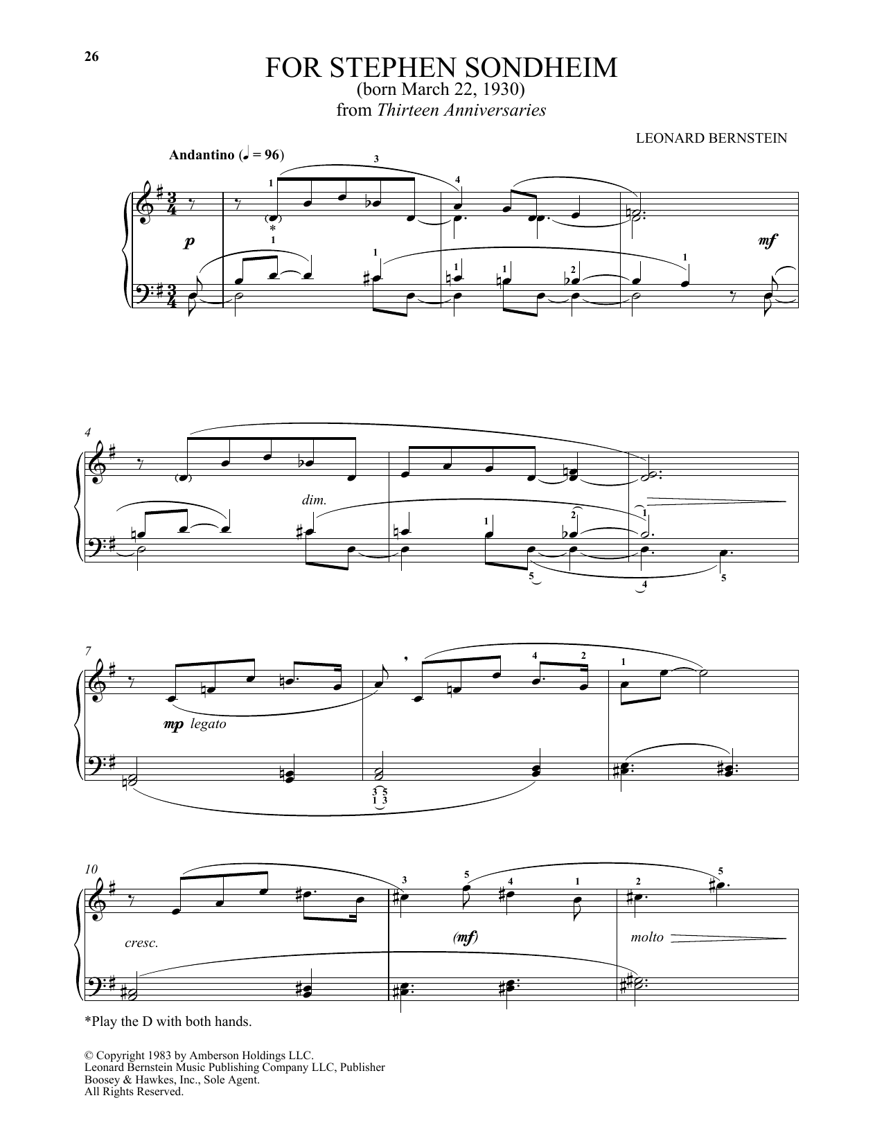 Michael Mizrahi For Stephen Sondheim Sheet Music